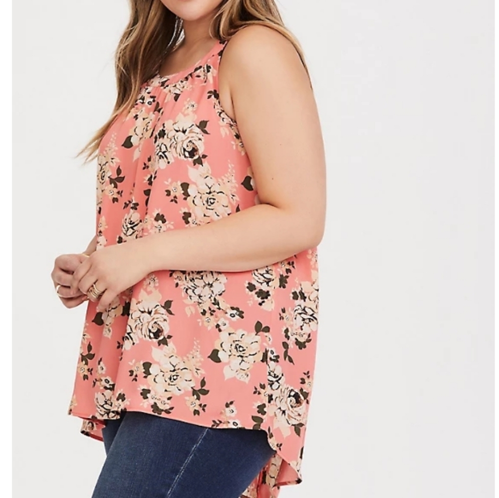 Torrid Women's Floral Hi-lo Peach Cream Scoop Neck Tank sz 0